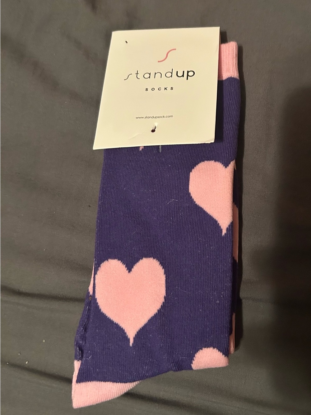 Standup Women's Purple Socks with Pink Heart Pattern